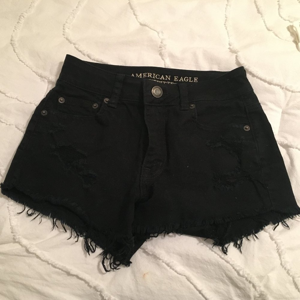 black high-waisted denim shorts